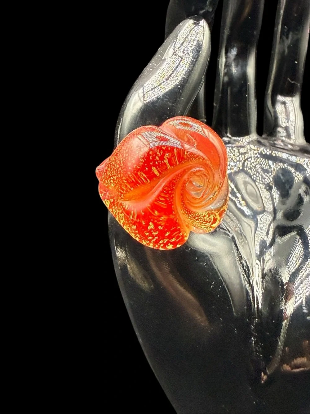 Vintage Handcrafted Orange Swirl Glass Flower Ring - Women Jewelry